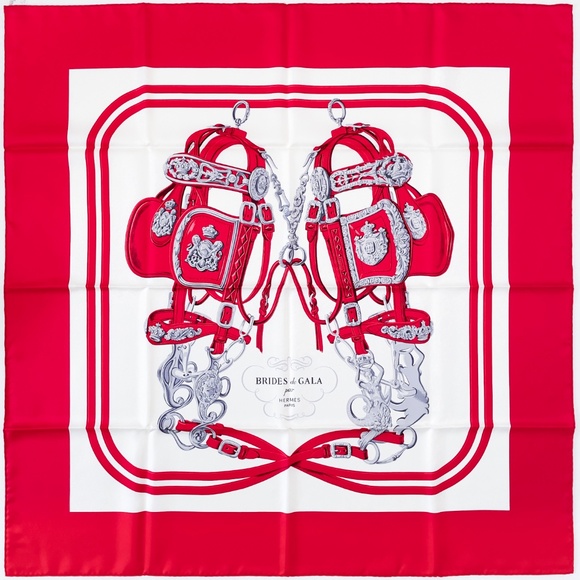 NWT Hermes Scarf "Brides de Gala" in Red/White - Picture 1 of 9